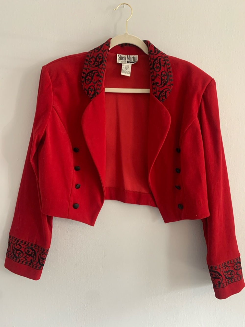 SHERI MARTIN Vintage Red Velvet Blazer with Black Accents
